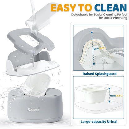 Orzbow 3-in-1 Toddler Potty Training Toilet | Baby Potty Chair, Toilet Topper Training Seat and Step Stool for Boys and Girls, Easy-to-Clean with Splash Guard and Lid, Grey