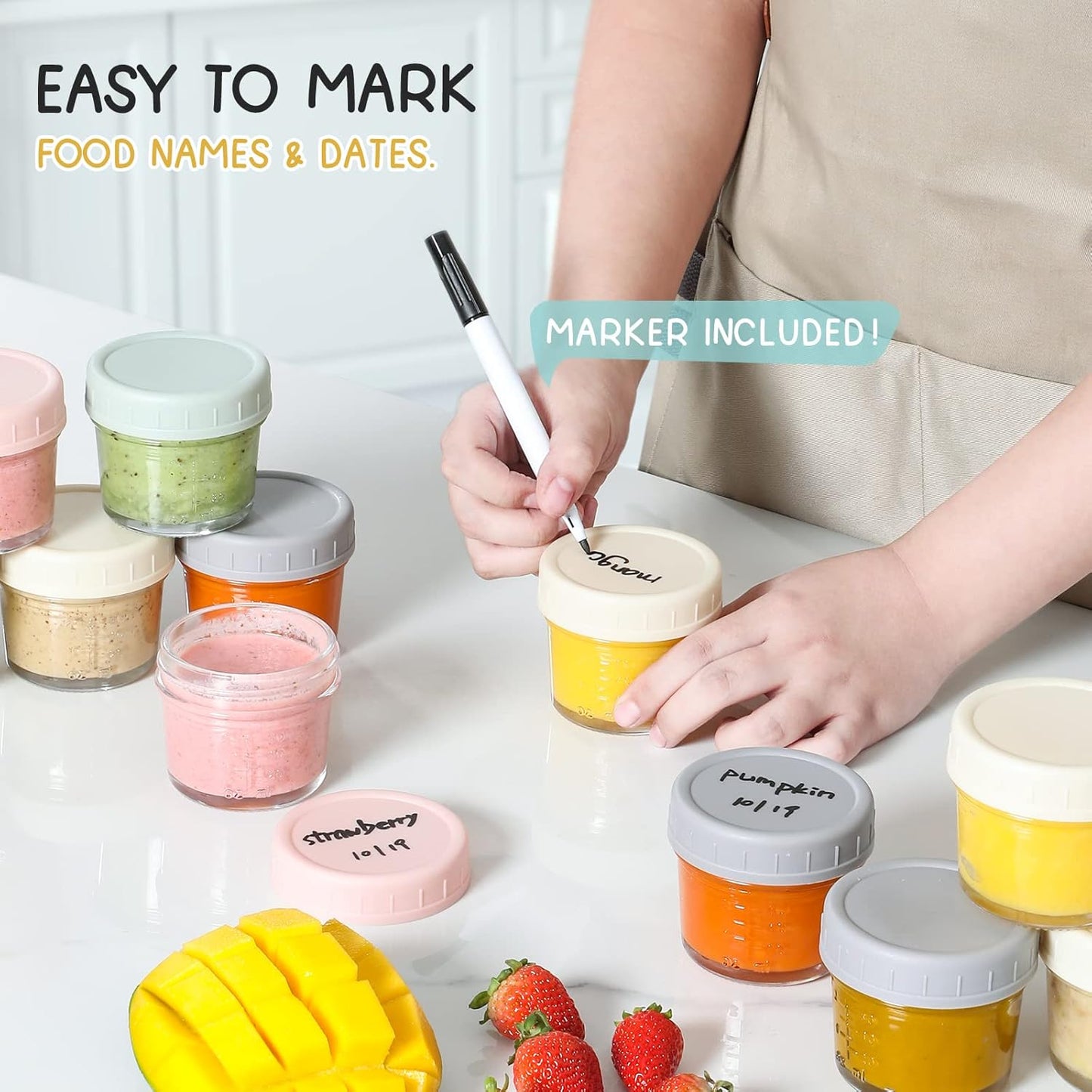 VITEVER 12 Pack Glass Baby Food Storage Containers - 8 oz Baby Food Storage Jars With Lids, Baby Food Maker, Microwave, Dishwasher & Freezer Safe