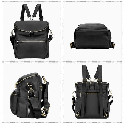 Minsong Diaper Bag Backpack,Fashion Leather Mommy Backpacks,Travel Toddler Baby Diaper Bags with in Bag Organizer and Changing Pad (Black)
