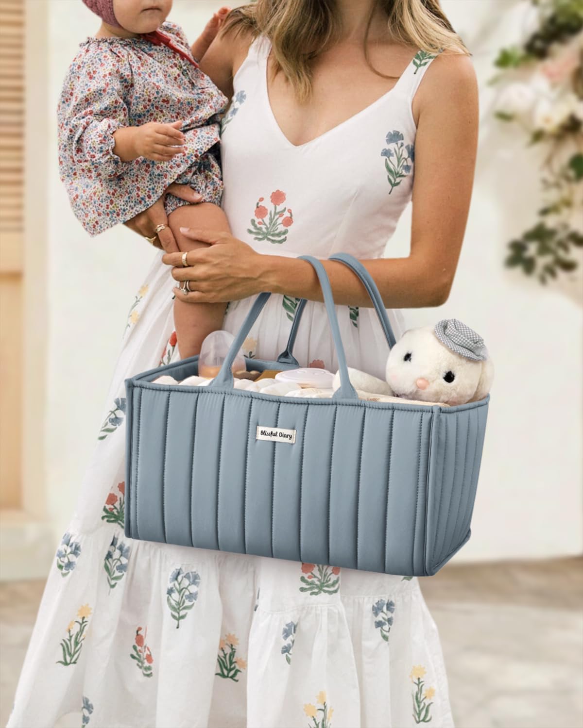 Blissful Diary Baby Diaper Caddy Organizer, Stylish Storage Basket for Newborn Essentials and Diaper Station, Gift for Baby Shower and Registry Must-Have, Mocha Brown