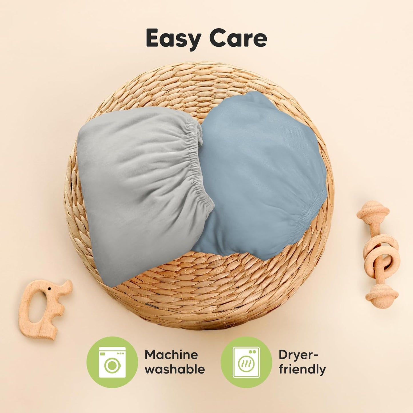 2-Pack Waterproof Pack and Play Sheets, Mini Crib Sheets Fitted for Boy, Girl - 38 x 26 Viscose from Bamboo Pack N Play Mattress Sheets for Graco, Toddler Playard Baby Crib Sheets Neutral (Blue Flax) - Colors B