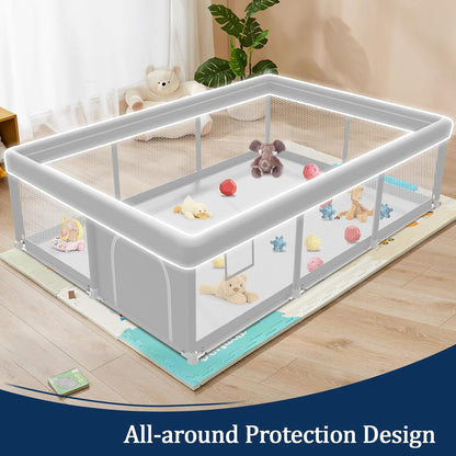 Baby Playpen with Mat, 50x50 Inch Playpen with Mat Waterproof for Babies and Toddlers Play Pen Playards Safety Gate Fence Active Center Indoor