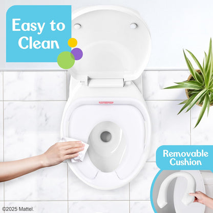Fisher-Price™ Ready & Steady Potty Seat – Deluxe Soft Padded Potty Ring with Handles, Splash Guard, and Storage Hook for Toddlers Potty Training, White