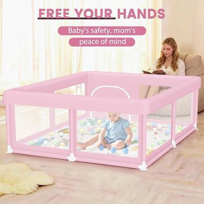 Hiaksedt Baby Playpen 50x50 Inch, Play Pens for Babies and Toddlers Baby Fence Play Yards for Indoor & Outdoor with Breathable Mesh Anti-Fall Playpen
