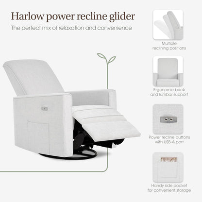 Evolur Harlow Upholstered Power Glider Recliner with USB Charging – Rocking & 275° Swivel with Smooth Glide – Greenguard Gold & FSC Certified – Modern Nursery and Living Room Chair in Light Sand