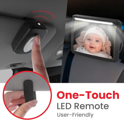 Baby Car Mirror with Light & Remote Control - Night Vision Rear Facing Car Seat Mirror, Clear Vision, 360° Rotation Rear Facing Car Seat Mirror, Shock and Shatter Resistant