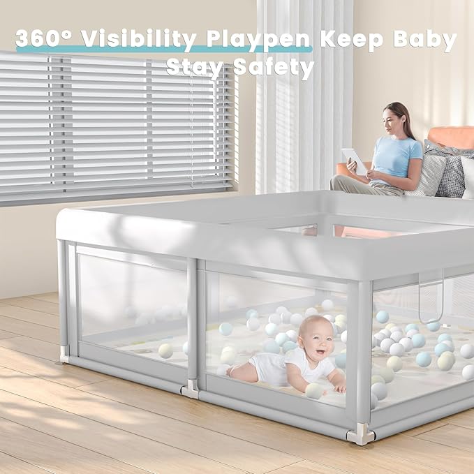Hiaksedt 50 x 50 inch Baby Playpen with Mat Small Playpen for Babies and Toddlers Baby Fence Playards