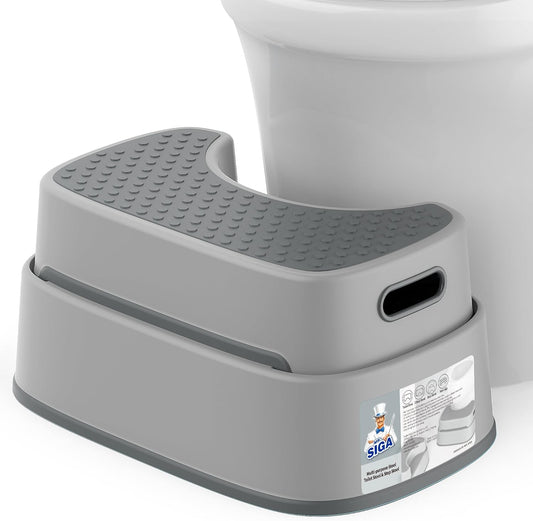 MR.SIGA Toilet Stool Squat Adult, Bathroom Stool Heavy Duty, Anti Slip Toilet Step for Bathroom, Toddler Step Stool for Kids, Off-White & Dark Gray
