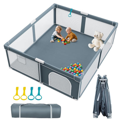Foldable Baby Playpen - 71"×59" Collapsible Play Pen for Babies and Toddlers - Indoor Outdoor Foldable Play Yard with 4 Handles - Folding Baby Playpen with Bag Portable Travel Play Yard
