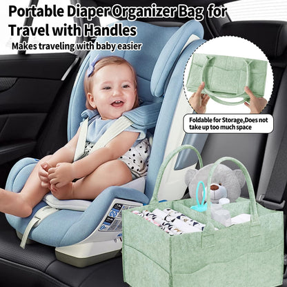 2 Pack Diaper Caddy Organizer, Portable Baby Caddy Organizer with Handle, Collapsible Nursery Storage Bin and Gift Baskets for Girls and Boys - Newborn Essentials, Baby Shower Gifts (Green)