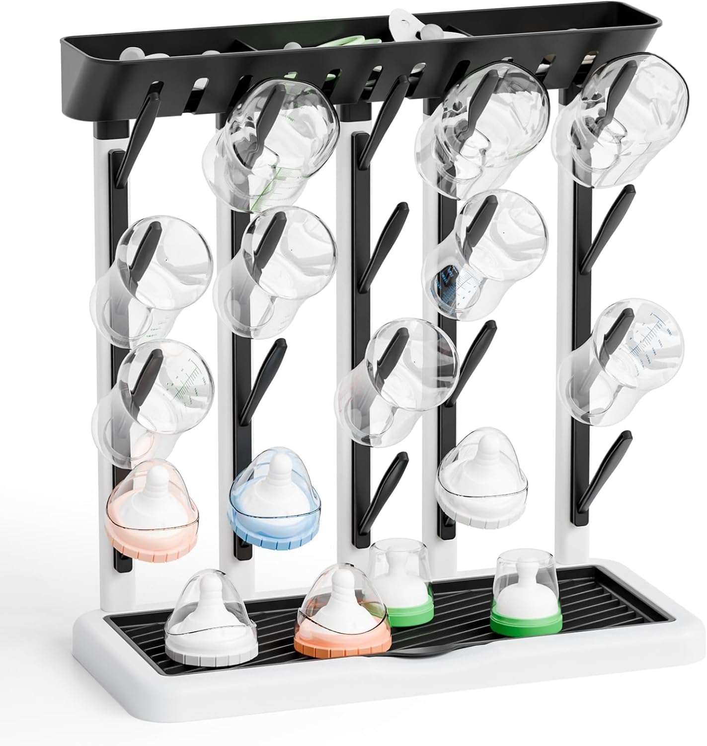 Yieach Larger Baby Bottles Drying Rack for 20 Bottles,Space Saving Feeding Drying Rack for Baby Bottles for Countertop,Vertical Baby Bottle Holder & Storage Station for Pacifiers,Breast Pump,Grey
