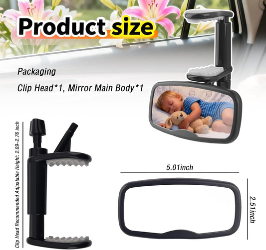 New Clip on Car Mirror for Baby,Clear Baby Mirror for Car with Adjustable Clip Head & 360° Adjustable Mirrors,Universal Cars Interior Accessories Mirrors for Babies in Cars