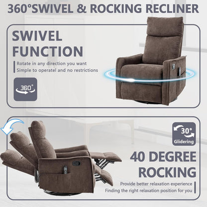 Massage Chair Recliner with Heat, Swivel Rocking Chair Recliner with High Back, Manual Nursery Recliners for Adults,Small Recliner Chair for Small Spaces, Living Room Bedroom, Fabric (Blue Green)