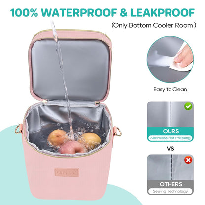 PIIOSER Breastmilk Cooler Bag with Ice Pack Fits 6 Baby Bottles Up to 9 Ounce, Insulated Baby Bottle Tote Bags, Double Layer Waterproof Leak-Proof with Shoulder Strap for Nursing & Working Mom (Grey)