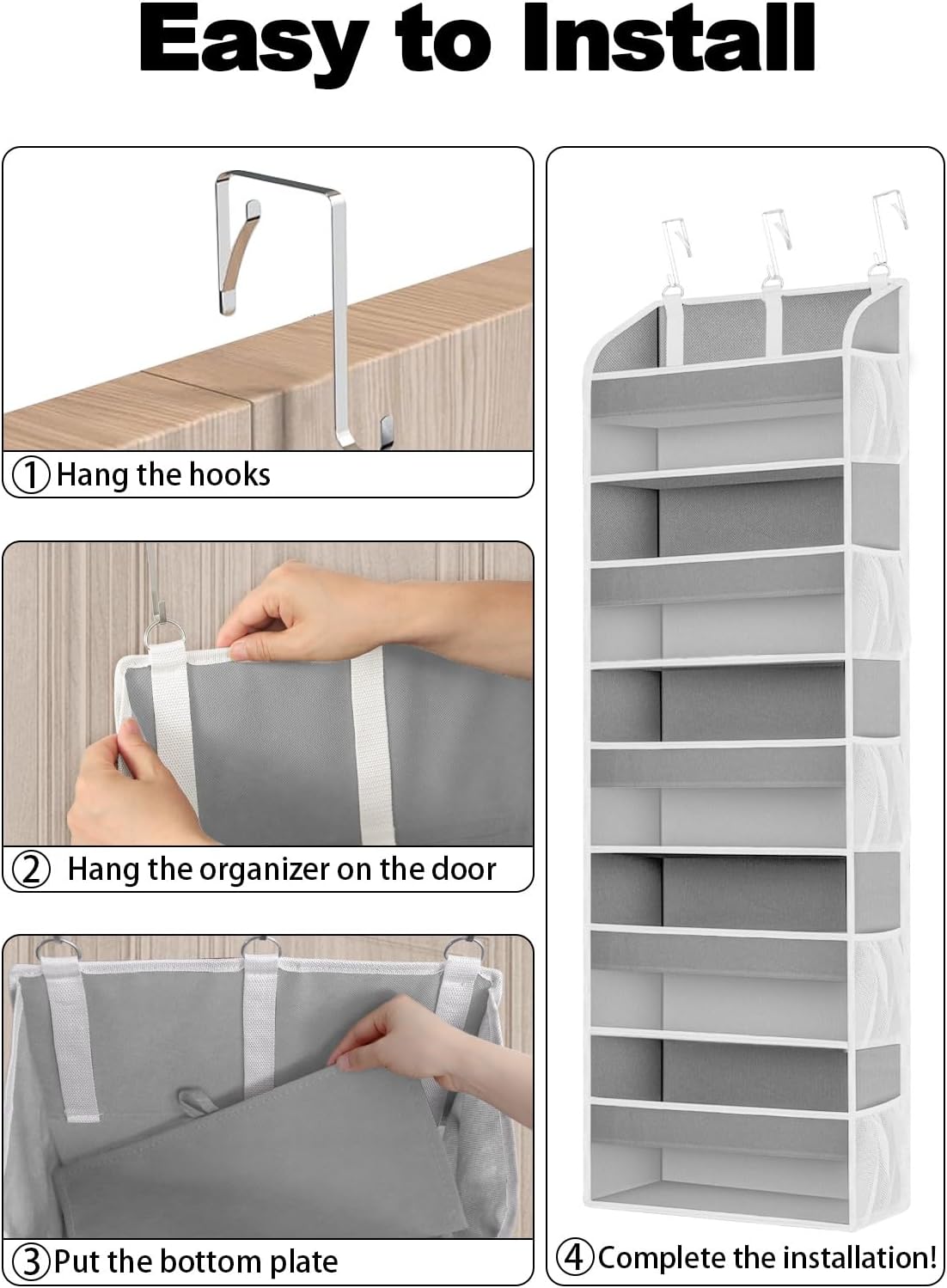 TAHAVICE 1 Pack Over The Door Organizer Storage, Hanging Organizer Closet with 5 Large Pockets 10 Mesh Pockets, 44 lbs Weight Capacity, Behind Door Storage for Nursery Bedroom Bathroom (Dark Grey)