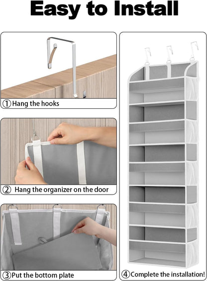 TAHAVICE 1 Pack Over The Door Organizer Storage, Hanging Organizer Closet with 5 Large Pockets 10 Mesh Pockets, 44 lbs Weight Capacity, Behind Door Storage for Nursery Bedroom Bathroom (Dark Grey)