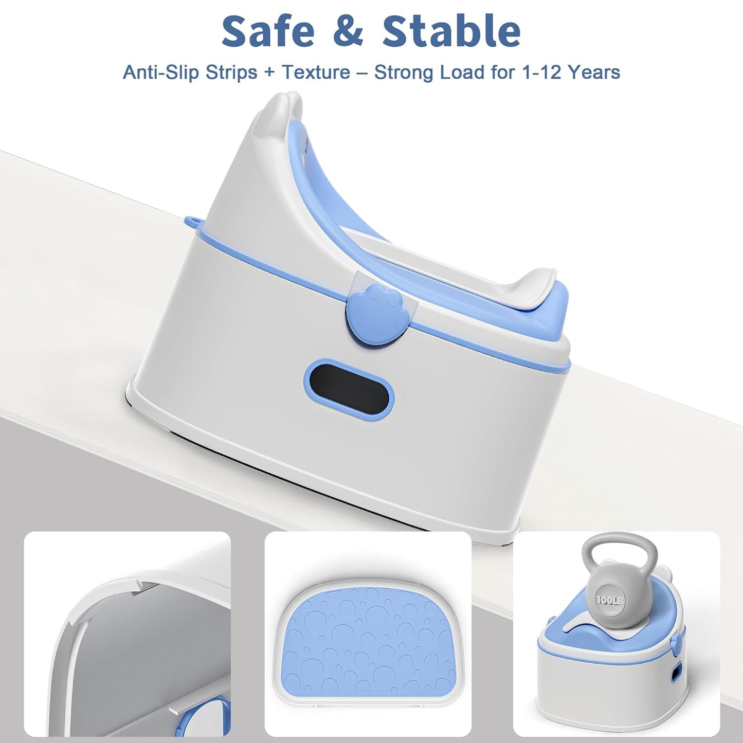 3-in-1 Potty Training Toilet, Portable Potty, Potty Training Seat and Toddler Step Stool, Easy Setup and Clean, Anti-Slip Toddler Potty Trainer for Boy Girl,Grey
