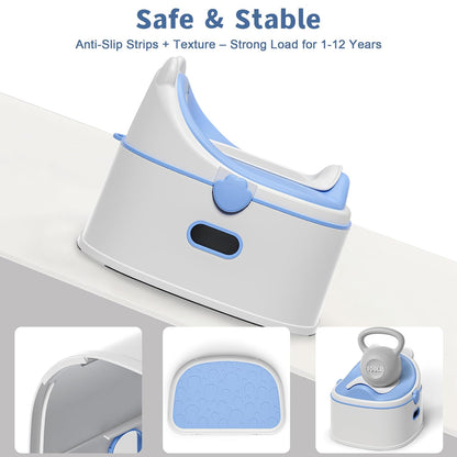 3-in-1 Potty Training Toilet, Portable Potty, Potty Training Seat and Toddler Step Stool, Easy Setup and Clean, Anti-Slip Toddler Potty Trainer for Boy Girl,Grey