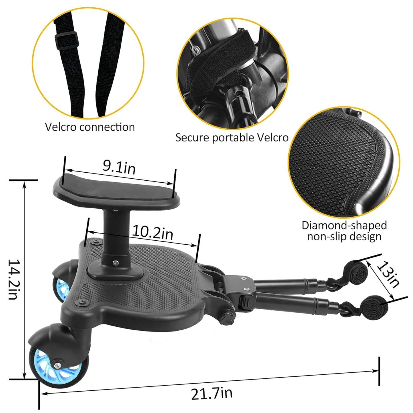 2026 New-Universal Stroller Board with Detachable Seat, 2in1 Sit and Stand Stroller Connectors for Most Strollers, Holds Children Up to 55 LBs Stroller Standing Board(Black)