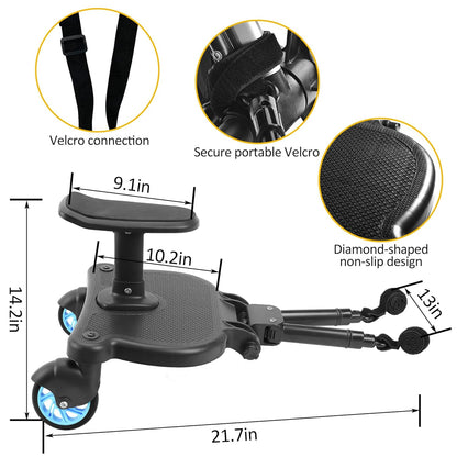 2026 New-Universal Stroller Board with Detachable Seat, 2in1 Sit and Stand Stroller Connectors for Most Strollers, Holds Children Up to 55 LBs Stroller Standing Board(Black)