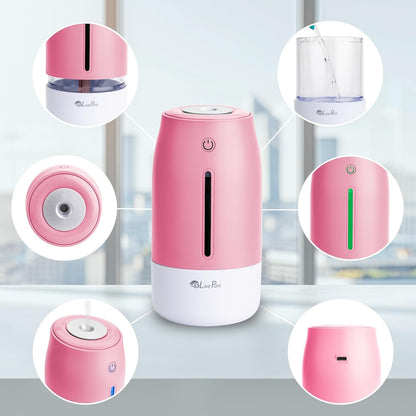 LivePure Cool Mist Humidifiers for Bedroom. Small Humidifier for Babies, Nursery, Plants, Office. Ultrasonic Cool Mist Humidifier w/Quiet Operation, USB-C Rechargeable. Rose Quartz