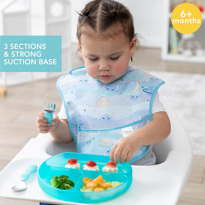 Bumkins Toddler and Baby Suction Plate, Divided Grip Dish for Babies and Kids, Baby Led Weaning, Feeding Supplies, Sticks to Tables and Highchairs, Platinum Silicone, for Chidren 6 Months, Gray