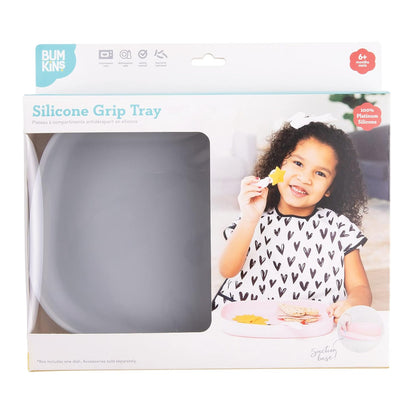 Bumkins Toddler and Baby Suction Plate, Divided Grip Dish for Babies and Kids, Baby Led Weaning, Feeding Supplies, Sticks to Tables and Highchairs, Platinum Silicone, for Chidren 6 Months, Gray