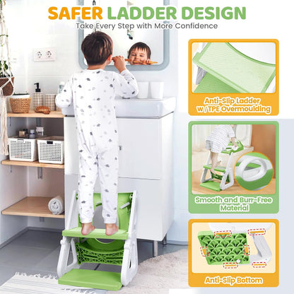 Orzbow Potty Training Seat | Upgrade Toddler Potty Training Toilet with Step Stool, 2-in-1 Stability Toilet Seat for Boys Girls | with Splash Guard, Anti-Slip Pad, Ladder, and Height Adjustable, Pink