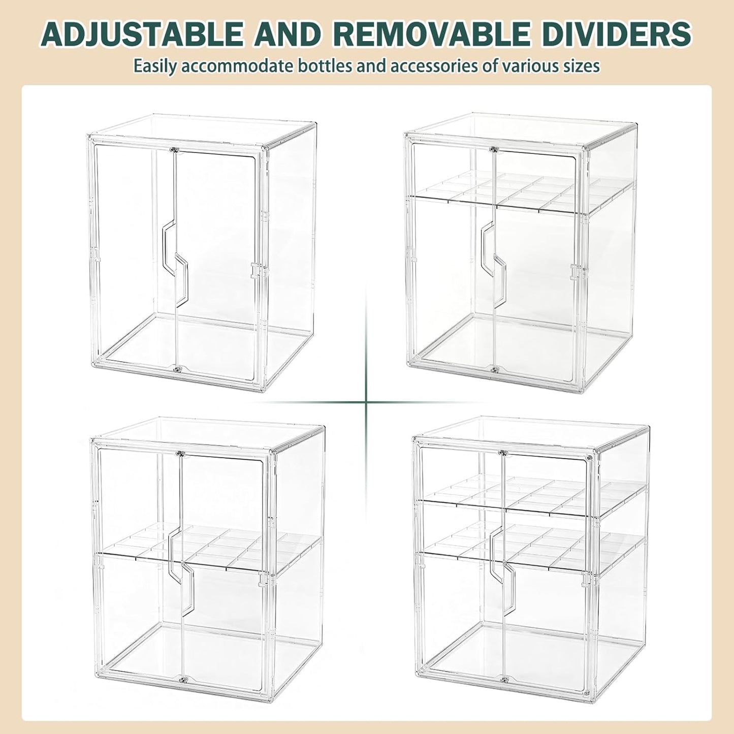 Baby Bottle Organizer, 3-Tier Bottle Storage for Countertop with Double Magnetic Doors, Clear Plastic Bottle Station Organizer Mom Gifts with 2 Dividers for Kitchen, Bathroom, Cabinet, Vanity