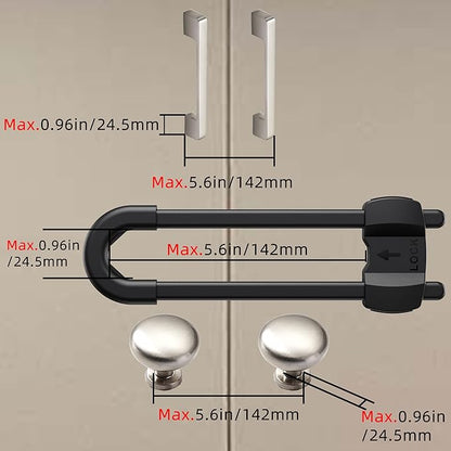 (10 pack black) 4 button Cabinet Locks, U-Shaped Proofing Drawers Safety Child Locks Adjustable, for Wardrobe,Kitchen,Bathroom,Drawer,Fridge,Cupboard Doors Knobs & Handles