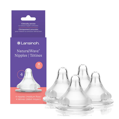 Lansinoh NaturalWave Baby Bottle Nipples, Slow Flow, Size S, 1+ Month, 4 Count 100% Soft, Durable Silicone, Made Without BPA BPS, Anti-Colic, Supports Baby's Developing Mouth and Teeth