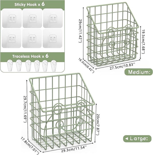 Greentainer 2 PackBath Toy Organizer, Wall Mounted Shower Storage Basket - Metal Bathtub Toy Holder with Hooks for Sorting Kids Toys, Baby Bath Accessories, Toiletries & Shampoo（Green frog）