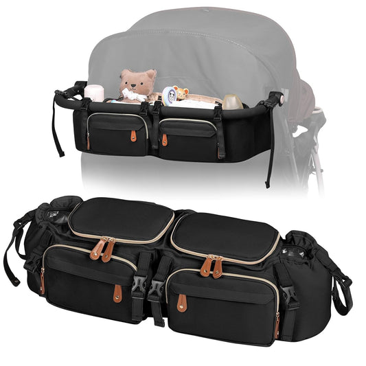 Boomistry Double Stroller Organizer for Bob Duallie and Baby Jogger City Mini GT2, Double Stroller Caddy Organizers with Cup Holder and 2 Cooler Pockets Parent Console Double Stroller Accessories