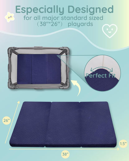 Lilian&Gema Pack and Play Mattress 38"x26"x1.5", Pack N Play Mattresses Pad for Play Pen and Playard, Premium Foam Playpen Mattress Topper with Washable Cover & Traveling Bag for Baby Toddler