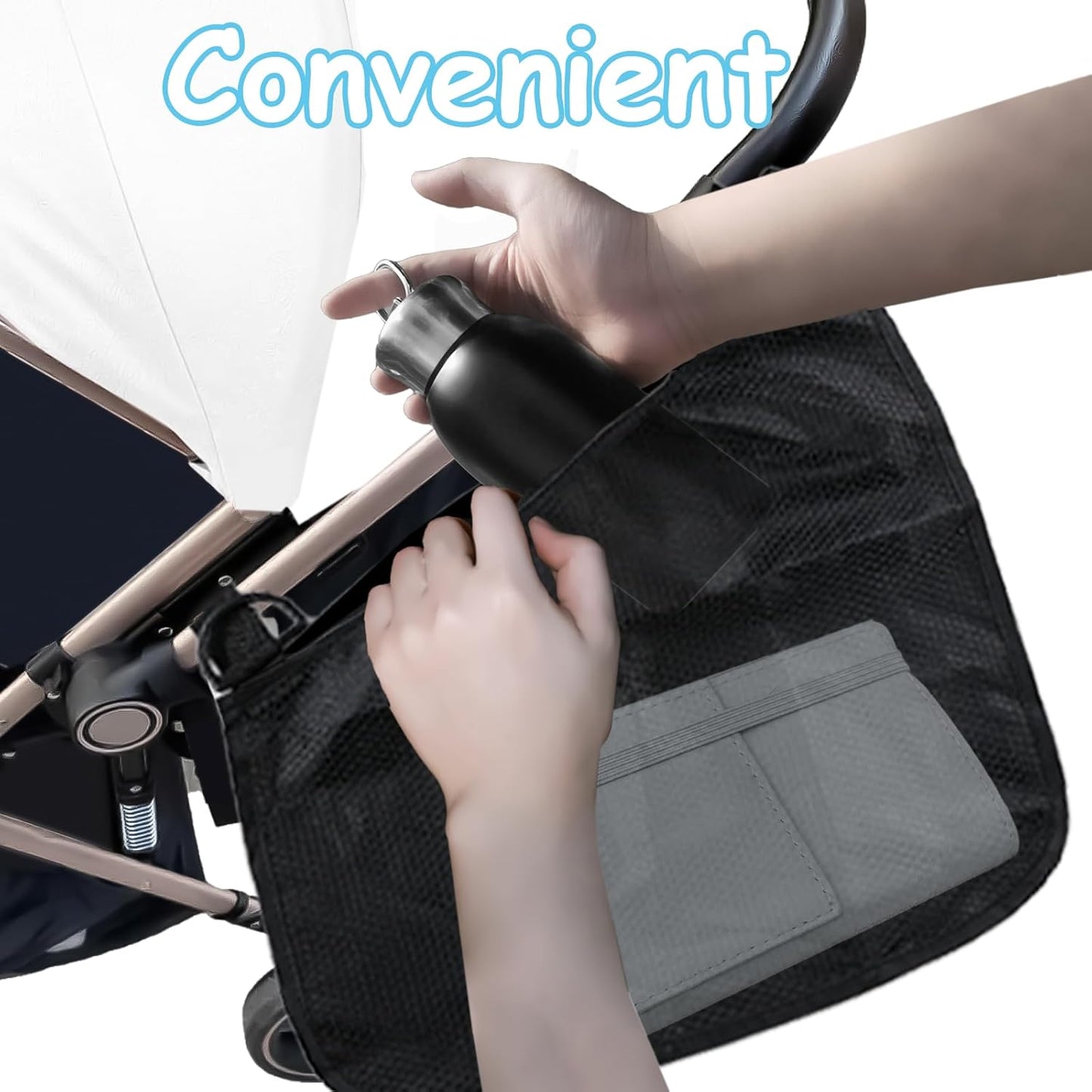 2 Pack Universal Side Sling Stroller Organizer with Mesh Cargo Net,Adjustable and Non-Slip Stroller Storage Bags, Portable Side Sling Stroller Cargo Net for Baby Accessories(Black)