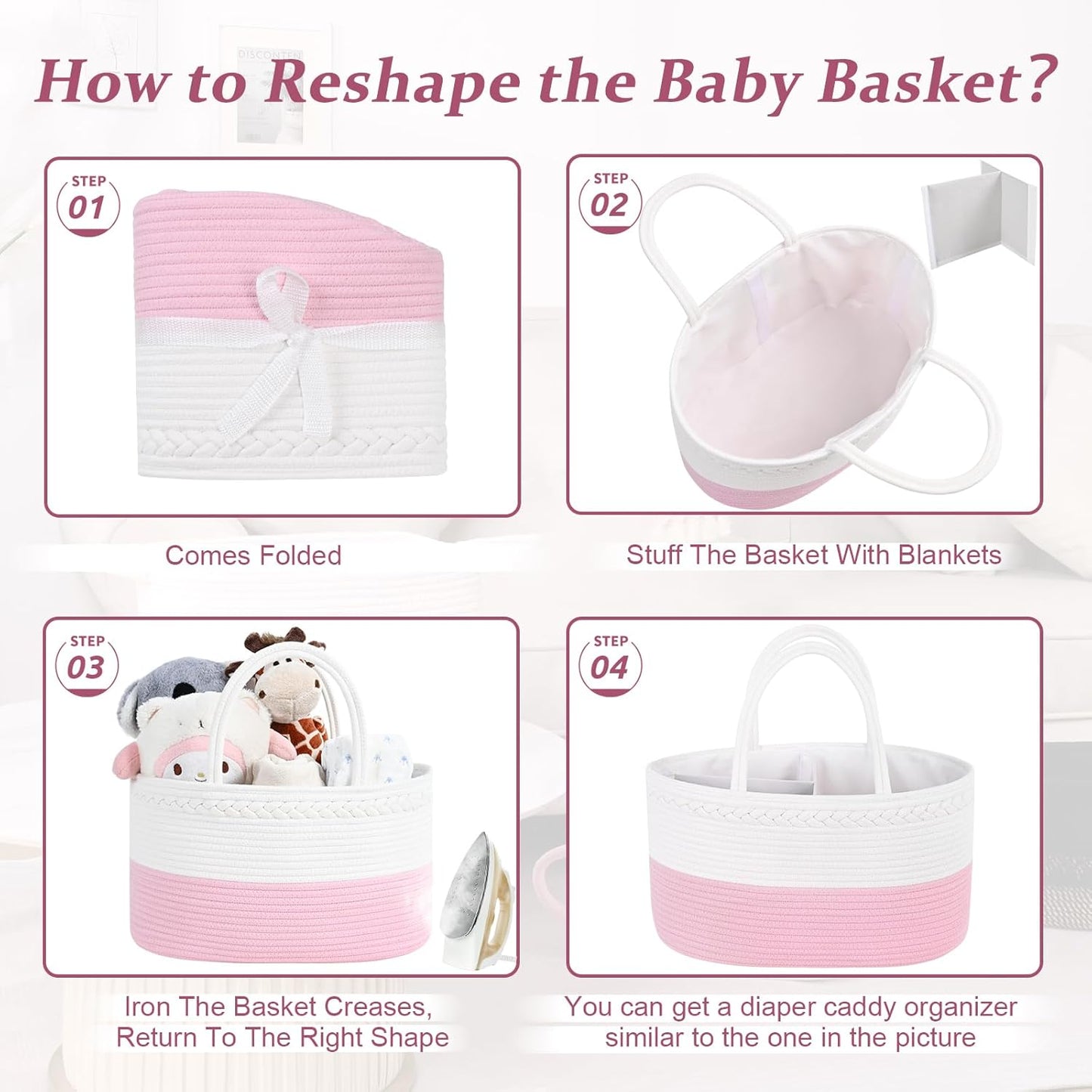 19L Baby Diaper Caddy Organizer, 16.8"x9.8"x9" Cotton Rope Diaper Basket, Changing Table Storage Caddy With Removable Divider, Baby Basket for Nursery, Car, Diapers, Baby Shower Gifts for Newborn