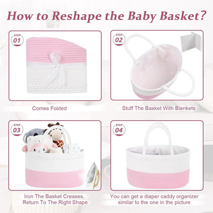 19L Baby Diaper Caddy Organizer, 16.8"x9.8"x9" Cotton Rope Diaper Basket, Changing Table Storage Caddy With Removable Divider, Baby Basket for Nursery, Car, Diapers, Baby Shower Gifts for Newborn