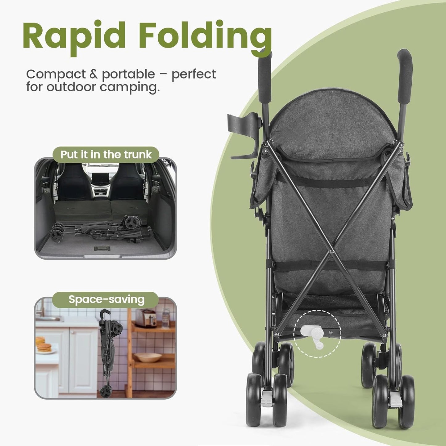 3-36M Convenience Stroller, Lightweight Stroller with Compact Fold, Large Storage Basket, Canopy, Cup Holder, Canopy with Pop Out Sun Visor – Umbrella Stroller for Travel and More (Gray)