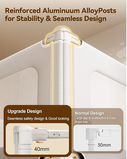 3 Piece Full Size Bed Rails for Toddlers, No-drill Needed Baby Bed Rail Guard with Height Adjustable, Thickened & Reinforced Child Safety Side Railing Guards/Bedrail for Kids,White/Grey, 54x74.8x74.8”