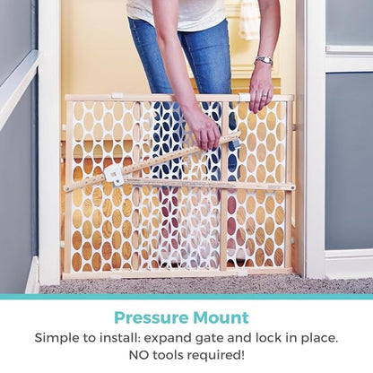 Toddleroo by North States - Quick-Fit Oval Mesh Wooden Baby Gate: Pressure Mounted Baby Gate for Doorways - Adjustable 26.5 to 42 Inches Wide - 23 Inches Tall