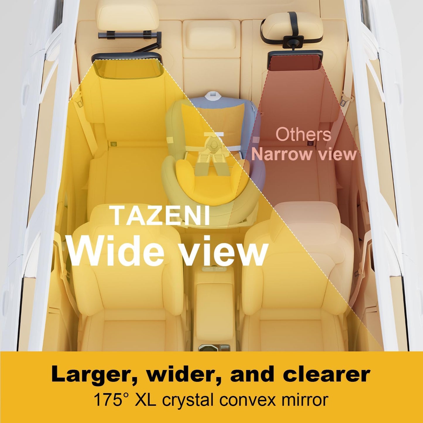 TAZENI Baby Car Mirror, Stretchable 360° Caring Baby Mirror for Car Seat Rear Facing Seat Infant Shatterproof, Baby Essentials for Newborn, Crash Tested and Certified