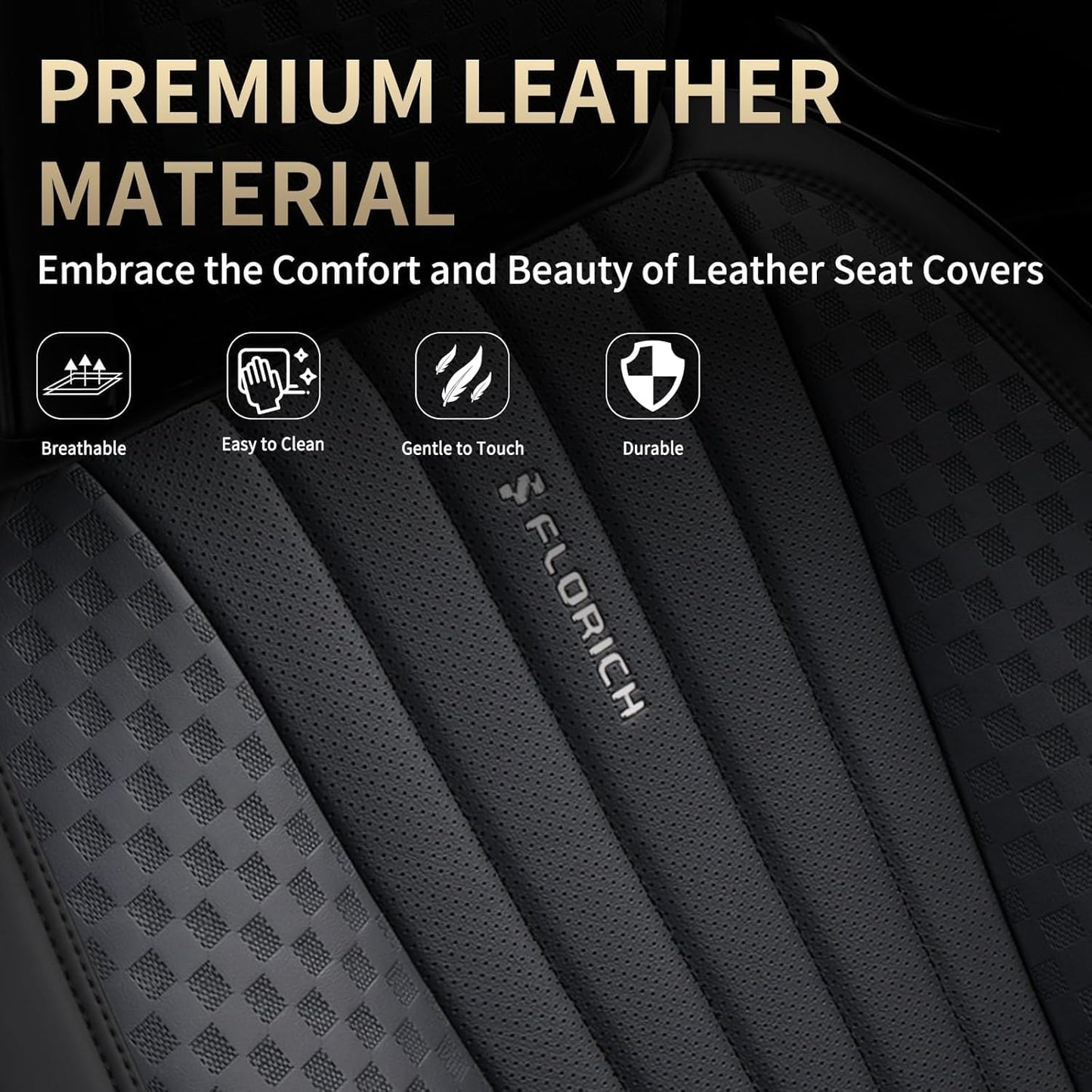 FLORICH Car Seat Covers, Brown Leather Seat Covers for Cars, Faux Nappa Leather Automotive Seat Protectors, Car Seat Cushions Universal Fit for Most Sedans SUVs Trucks - Brown