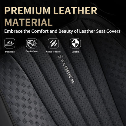 FLORICH Car Seat Covers, Brown Leather Seat Covers for Cars, Faux Nappa Leather Automotive Seat Protectors, Car Seat Cushions Universal Fit for Most Sedans SUVs Trucks - Brown