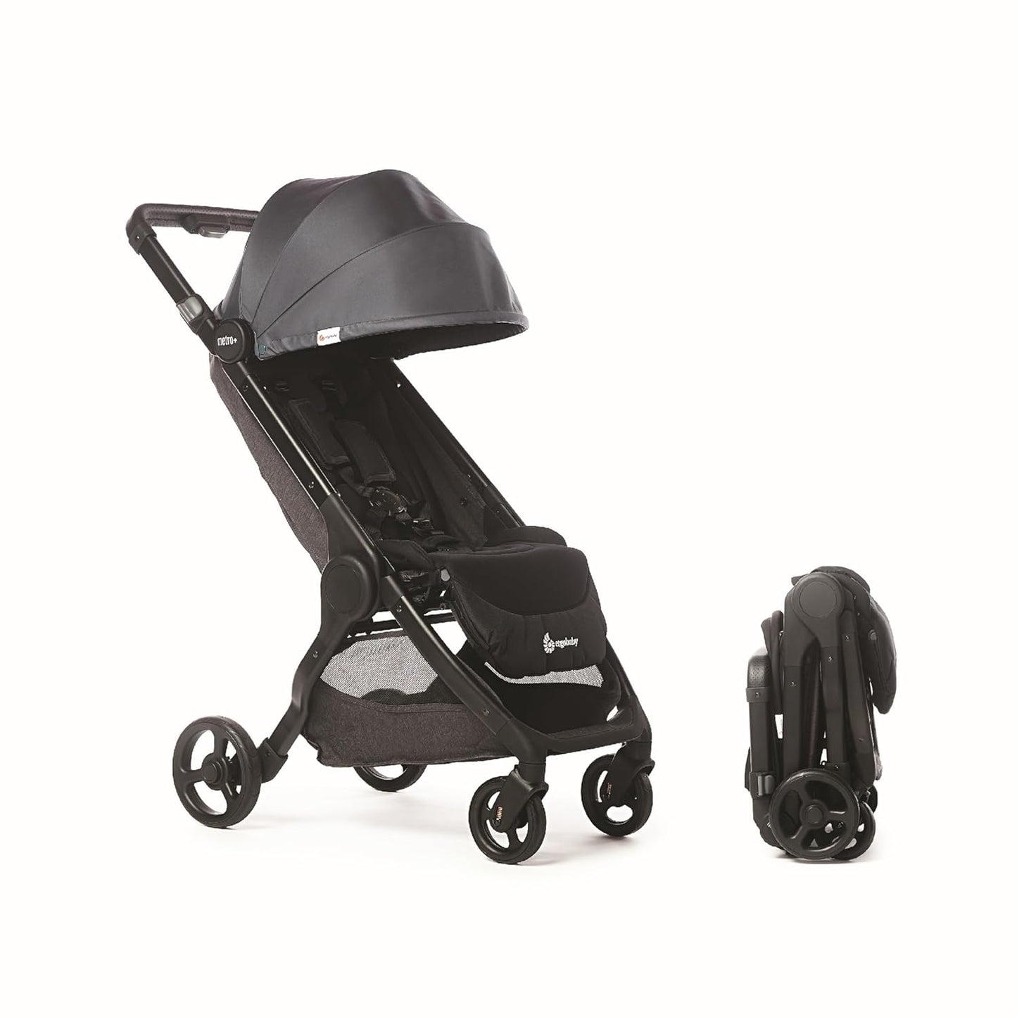Ergobaby Metro+ Deluxe Compact Baby Stroller, Lightweight Umbrella Stroller Folds Down for Overhead Airplane Storage (Carries up to 50 lbs), Car Seat Compatible, London Grey