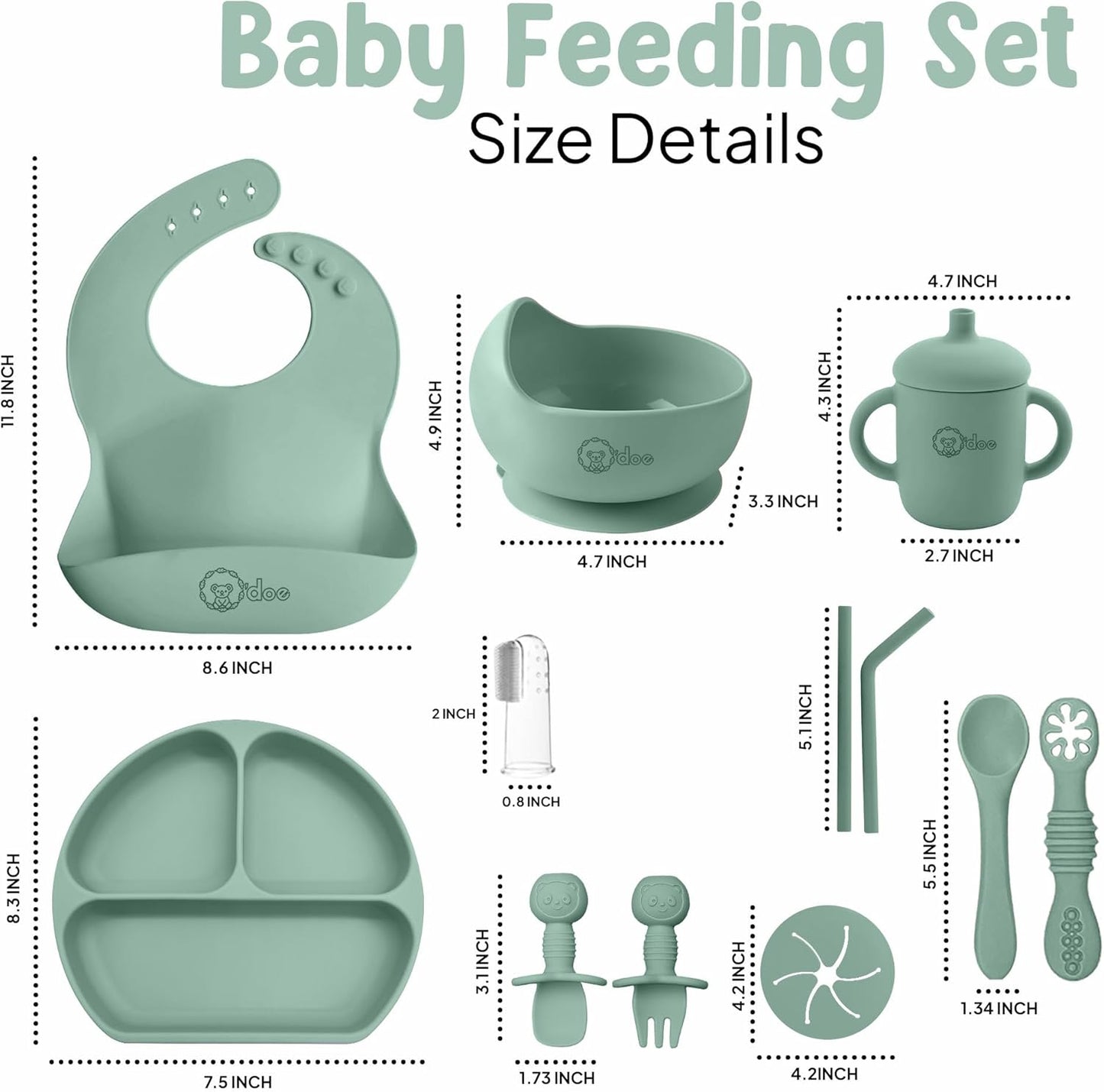 O'doe 17-Piece BPA-Free Silicone Baby Feeding Set | Thick & Soft Suction Plates, Baby Bowls, Wooden Fork & Spoon, and More | Make Mealtime Fun and Easy for Your Little One (Purple, V2)