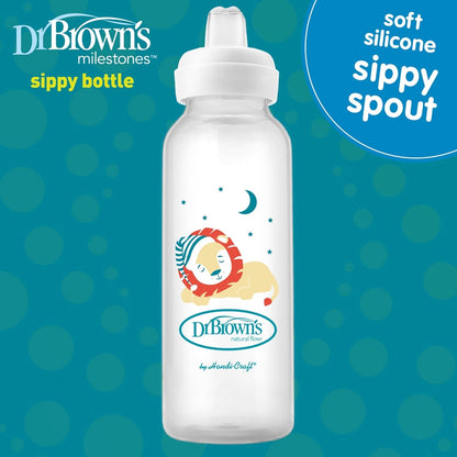 Dr. Brown's Milestones Narrow Sippy Bottle, 100% Silicone Soft Sippy Spout, 8oz/250mL, Flamingo & Bunny, 6m+