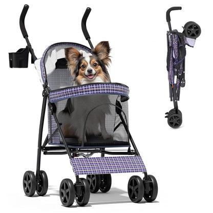 Magshion Compact Pet Stroller for Small-Medium Dogs/Cats up to 22lbs, 4-Wheel Lightweight Umbrella Shaped Portable Puppy Travel Jogger with Breathable Mesh, Cup Holder & Rear Storage, Black