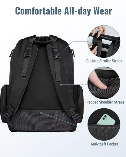 Mancro Diaper Bag Backpack, Multifunctional Baby Bag with Large Capacity and Waterproof Fabric,Diaper Backpack for Moms and Dads with 2 Side Insulated Pockets, Pink and Beige
