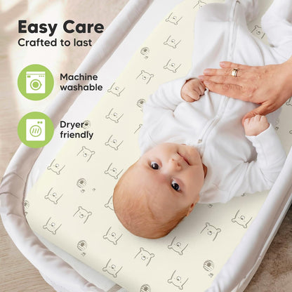 2-Pack Organic Bassinet Sheets for Girls, Boys - 100% Cotton Bassinet Mattress Sheets Compatible with Halo Bassinest Swivel Sleeper, Graco, Baby Delight, Chicco, Unisex Fitted Bassinet Sheets (Elly)