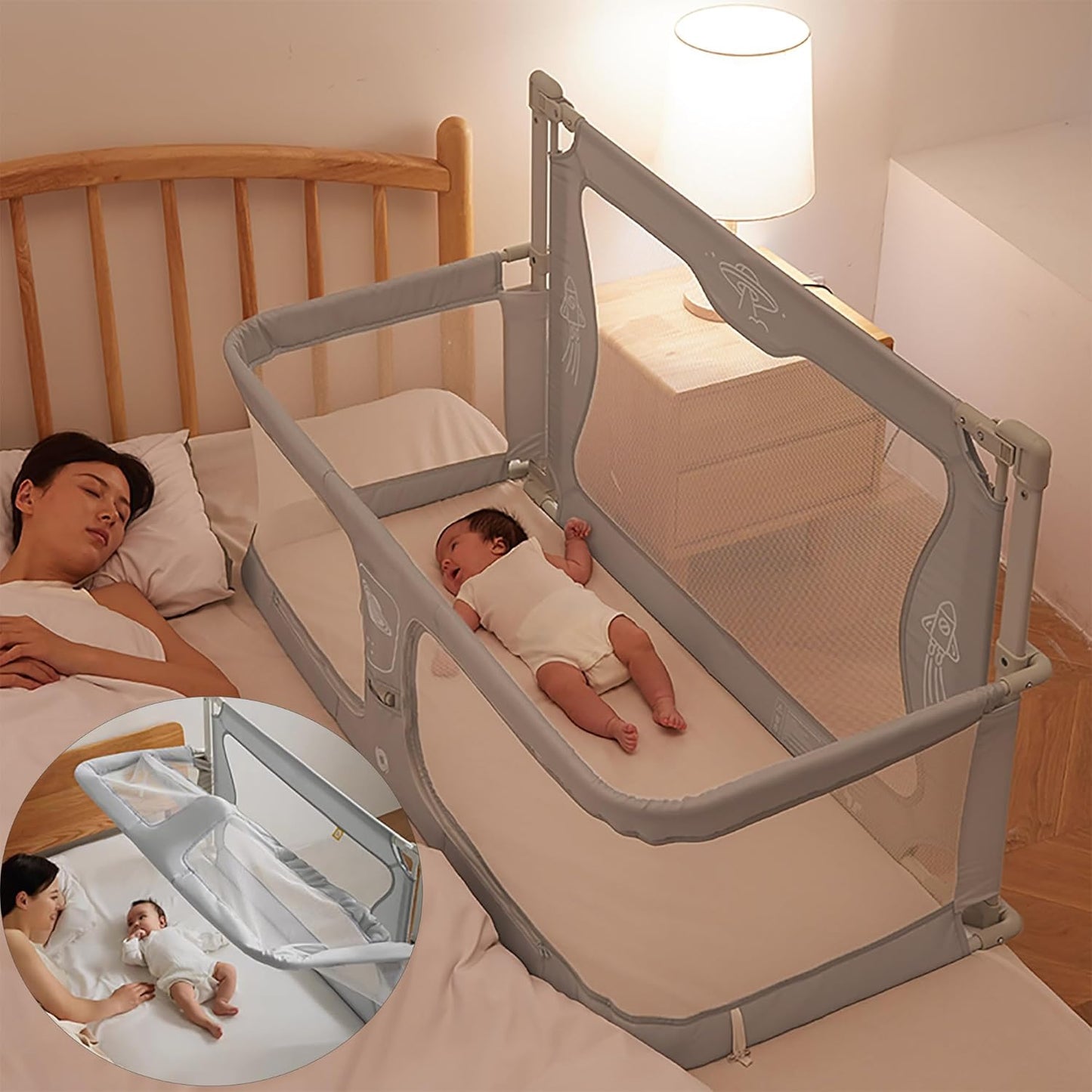 3 in 1 Baby bassinets bedside sleeper, co sleeping bed for baby, for co sleeper for baby in bed, Portable Crib, breathable and visible mesh window,soft washable liner cover and sturdy aluminum alloy (